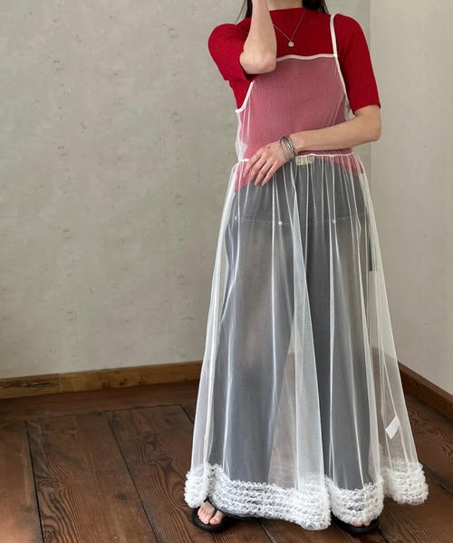 Per sist ence(パーシエンス)の「裾フリル チュールレイヤードキャミワンピース(ワンピース・レディース・ブラック/グレー/オフホワイト・FREE)」の5枚目の写真