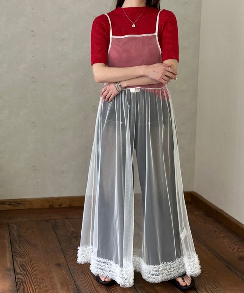 Per sist ence(パーシエンス)の「裾フリル チュールレイヤードキャミワンピース(ワンピース・レディース・ブラック/グレー/オフホワイト・FREE)」の6枚目の写真