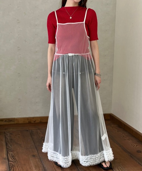 Per sist ence(パーシエンス)の「裾フリル チュールレイヤードキャミワンピース(ワンピース・レディース・ブラック/グレー/オフホワイト・FREE)」の7枚目の写真