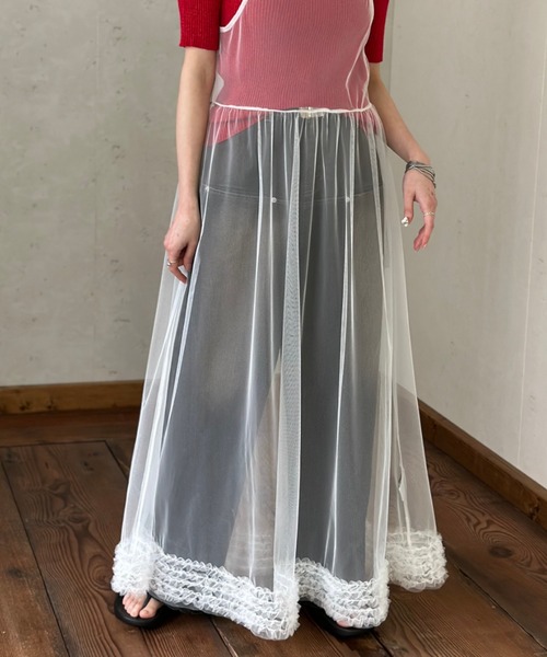 Per sist ence(パーシエンス)の「裾フリル チュールレイヤードキャミワンピース(ワンピース・レディース・ブラック/グレー/オフホワイト・FREE)」の8枚目の写真