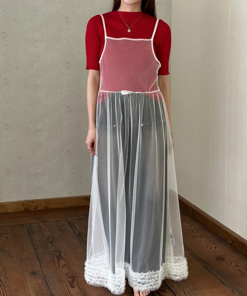 Per sist ence(パーシエンス)の「裾フリル チュールレイヤードキャミワンピース(ワンピース・レディース・ブラック/グレー/オフホワイト・FREE)」の9枚目の写真