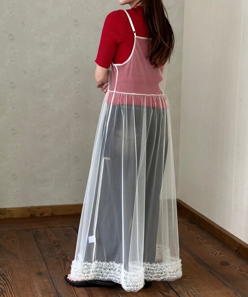 Per sist ence(パーシエンス)の「裾フリル チュールレイヤードキャミワンピース(ワンピース・レディース・ブラック/グレー/オフホワイト・FREE)」の10枚目の写真