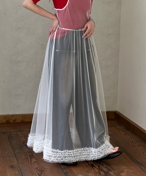 Per sist ence(パーシエンス)の「裾フリル チュールレイヤードキャミワンピース(ワンピース・レディース・ブラック/グレー/オフホワイト・FREE)」の18枚目の写真