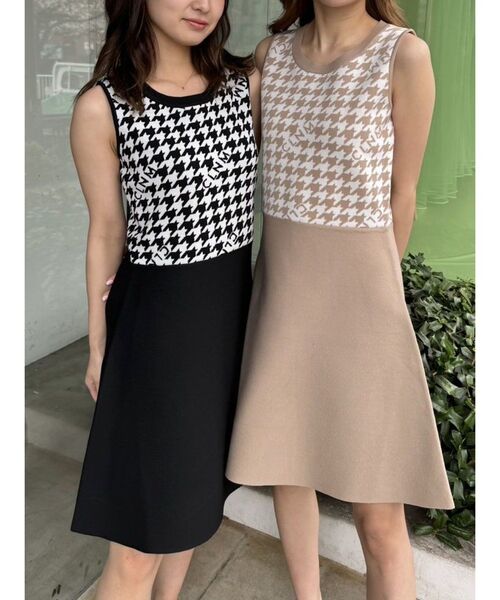 CALNAMUR（カルナムール）の「千鳥柄ニットワンピース（ワンピース・レディース・ベージュ/ブラック/ライトブルー・FREE）」の5枚目の写真