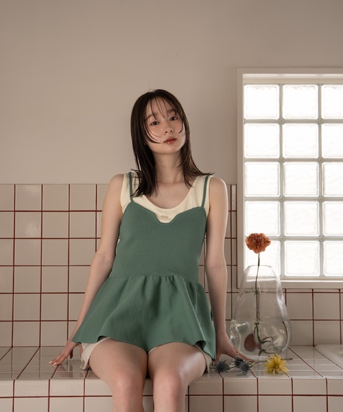 mideal(マイディール)の「cut tank layered knit cami / カットタンクレイヤードニットキャミ(その他トップス・レディース・アイボリー/ブルーグリーン・FREE)」の10枚目の写真