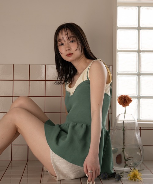 mideal(マイディール)の「cut tank layered knit cami / カットタンクレイヤードニットキャミ(その他トップス・レディース・アイボリー/ブルーグリーン・FREE)」の15枚目の写真