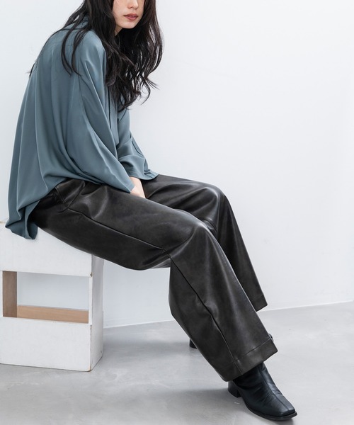 JUNRED（ジュンレッド）の「ヴィンテージレザーワイドフレアパンツ（その他パンツ・メンズ・ダークブラウン/ブラック・S/M/L）」の8枚目の写真