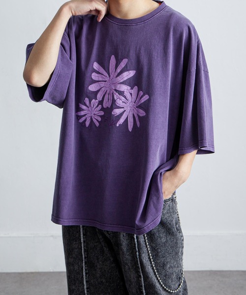 NILWAY(ニルウェイ)の「ピグメントプリント オーバーサイズ 半袖 Tシャツ / ヴィンテージ デザイン ピグメント 半袖 プリントTシャツ(Tシャツ/カットソー・メンズ・グリーン/グリーン系/チャコール/パープル/ホワイト系/オフホワイト/グレー系/パープル系・MEDIUM/LARGE)」の8枚目の写真