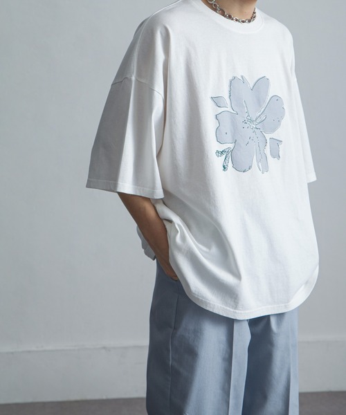 NILWAY(ニルウェイ)の「ピグメントプリント オーバーサイズ 半袖 Tシャツ / ヴィンテージ デザイン ピグメント 半袖 プリントTシャツ(Tシャツ/カットソー・メンズ・グリーン/グリーン系/チャコール/パープル/ホワイト系/オフホワイト/グレー系/パープル系・MEDIUM/LARGE)」の2枚目の写真