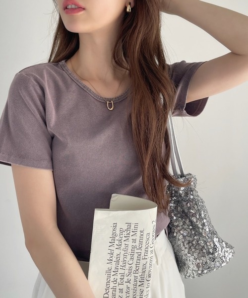 Ada.（エイダ）の「ヴィンテージライク クロップド丈 Ｔシャツ（Tシャツ/カットソー・レディース・チャコール/ブラック/アイボリー・FREE）」の3枚目の写真