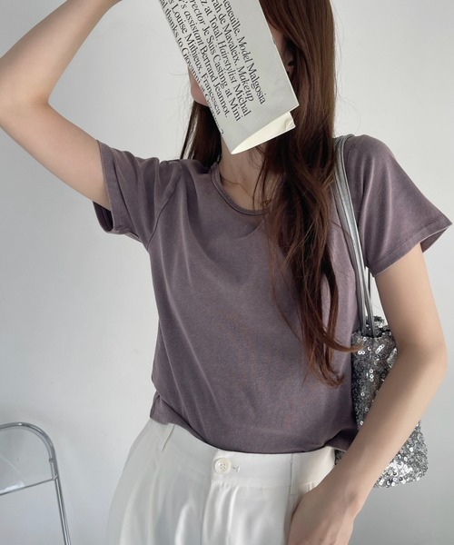 Ada.（エイダ）の「ヴィンテージライク クロップド丈 Ｔシャツ（Tシャツ/カットソー・レディース・チャコール/ブラック/アイボリー・FREE）」の5枚目の写真