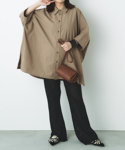 Libra Cue（リブラ キュー）の「ビックシルエットハーフスリーブシャツ（シャツ/ブラウス・レディース・ホワイト/ベージュ/ブラック/ストライプ/グリーン/ブルー・FREE）」の17枚目の写真