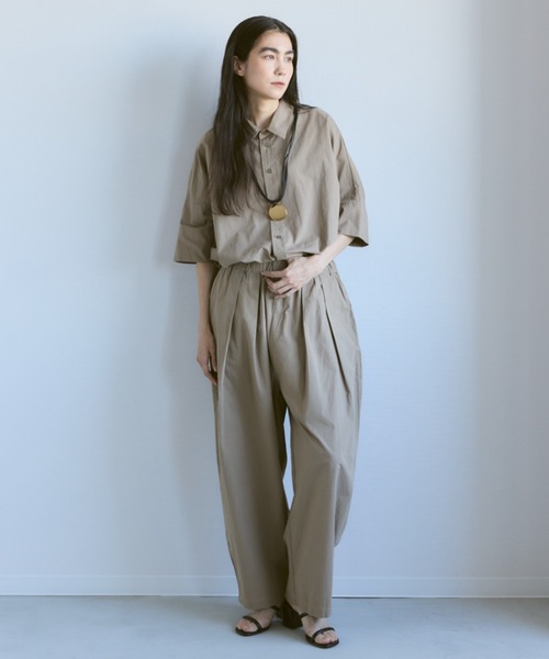 Libra Cue（リブラ キュー）の「ビックシルエットハーフスリーブシャツ（シャツ/ブラウス・レディース・ホワイト/ベージュ/ブラック/ストライプ/グリーン/ブルー・FREE）」の11枚目の写真