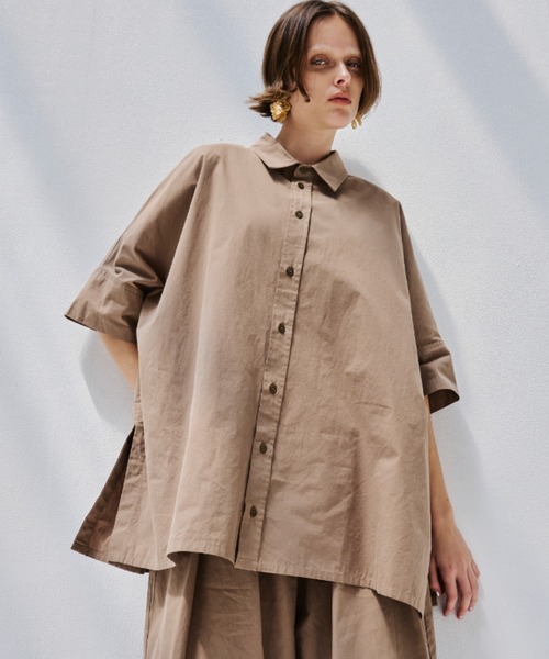 Libra Cue（リブラ キュー）の「ビックシルエットハーフスリーブシャツ（シャツ/ブラウス・レディース・ホワイト/ベージュ/ブラック/ストライプ/グリーン/ブルー・FREE）」の14枚目の写真