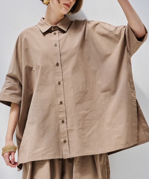 Libra Cue（リブラ キュー）の「ビックシルエットハーフスリーブシャツ（シャツ/ブラウス・レディース・ホワイト/ベージュ/ブラック/ストライプ/グリーン/ブルー・FREE）」の15枚目の写真