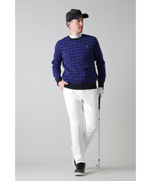 セール】18Gロゴ配色ダブルジャガード クルーネックニットプルオーバー