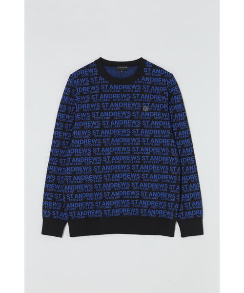 セントアンドリュース ダブルジャガードニット セール】18Gロゴ配色ダブルジャガード クルーネックニットプルオーバー
