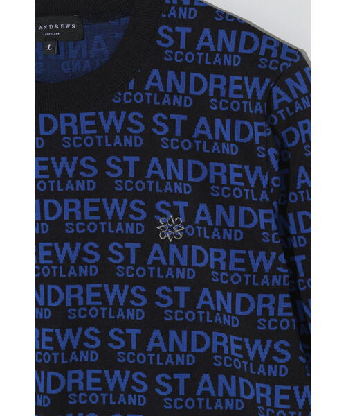 セントアンドリュース ダブルジャガードニット セール】18Gロゴ配色ダブルジャガード クルーネックニットプルオーバー