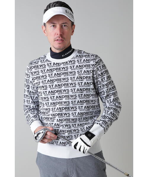 セントアンドリュース ダブルジャガードニット セール】18Gロゴ配色ダブルジャガード クルーネックニットプルオーバー
