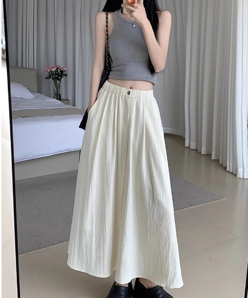 a lot of love（ア ロット オブ ラブ）の「ウエストタック ロングスカート（スカート・レディース・ブラック/オフホワイト/ピンク/ダークグレー・FREE）」の2枚目の写真