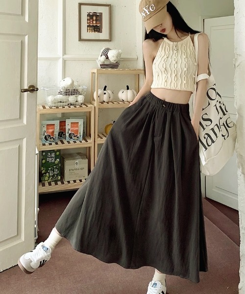 a lot of love（ア ロット オブ ラブ）の「ウエストタック ロングスカート（スカート・レディース・ブラック/オフホワイト/ピンク/ダークグレー・FREE）」の11枚目の写真