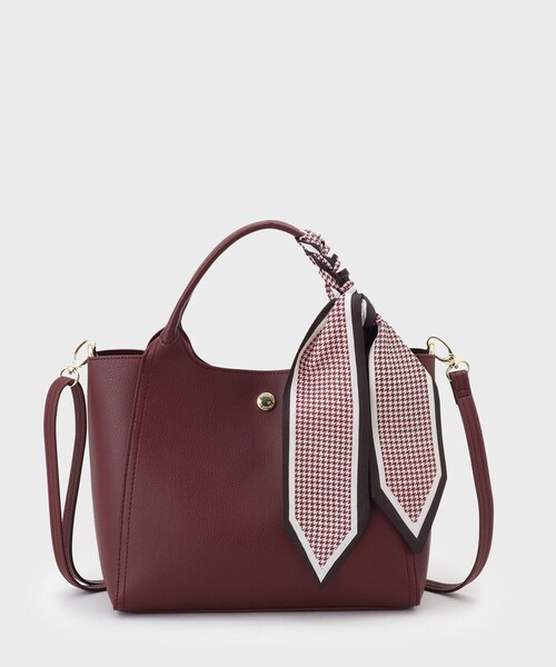 OPAQUE.CLIP（オペークドットクリップ）の「◆【2WAY】千鳥柄スカーフ付き合皮ミドルトートバッグ（トートバッグ・レディース・ボルドー/ブラック/チャコールグレー・00）」の5枚目の写真