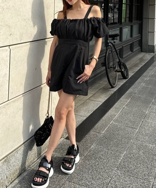 rienda(リエンダ)の「バルーンデザインミニロンパース(サロペット/オーバーオール・レディース・ライトピンク/ブラック/ホワイト・SMALL/MEDIUM)」の2枚目の写真