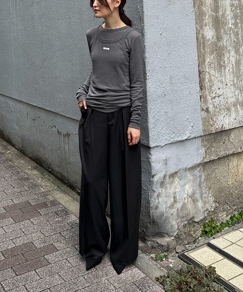 feepur（フェピュール）の「シアーリブタンクセットロンTee（Tシャツ/カットソー・レディース・ブラック/オフホワイト/チャコールグレー・MEDIUM）」の12枚目の写真