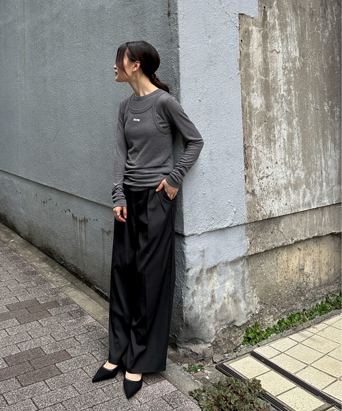 feepur（フェピュール）の「シアーリブタンクセットロンTee（Tシャツ/カットソー・レディース・ブラック/オフホワイト/チャコールグレー・MEDIUM）」の13枚目の写真