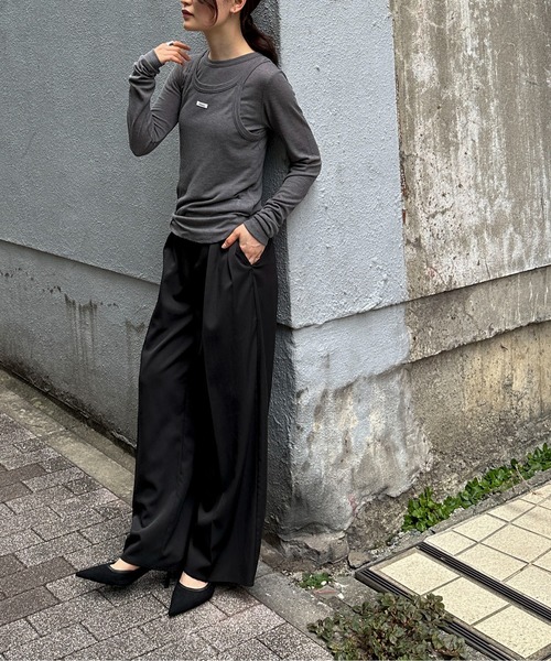 feepur（フェピュール）の「シアーリブタンクセットロンTee（Tシャツ/カットソー・レディース・ブラック/オフホワイト/チャコールグレー・MEDIUM）」の15枚目の写真