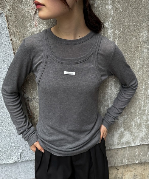 feepur（フェピュール）の「シアーリブタンクセットロンTee（Tシャツ/カットソー・レディース・ブラック/オフホワイト/チャコールグレー・MEDIUM）」の16枚目の写真