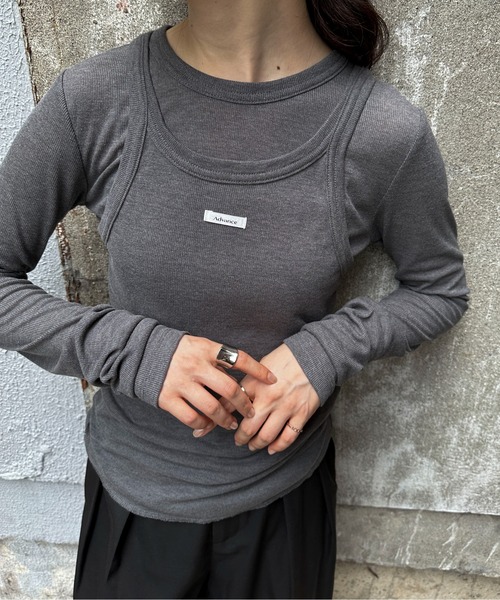 feepur（フェピュール）の「シアーリブタンクセットロンTee（Tシャツ/カットソー・レディース・ブラック/オフホワイト/チャコールグレー・MEDIUM）」の17枚目の写真