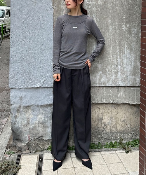 feepur（フェピュール）の「シアーリブタンクセットロンTee（Tシャツ/カットソー・レディース・ブラック/オフホワイト/チャコールグレー・MEDIUM）」の18枚目の写真