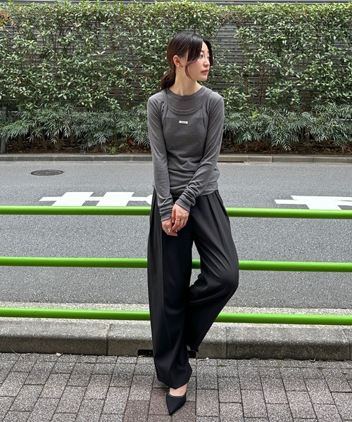 feepur（フェピュール）の「シアーリブタンクセットロンTee（Tシャツ/カットソー・レディース・ブラック/オフホワイト/チャコールグレー・MEDIUM）」の20枚目の写真