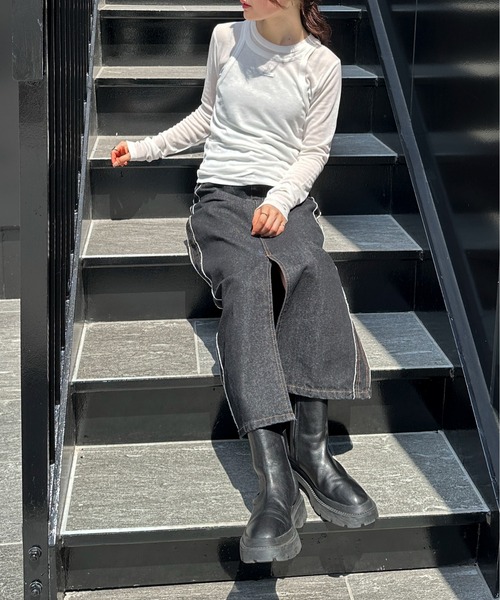 feepur（フェピュール）の「シアーリブタンクセットロンTee（Tシャツ/カットソー・レディース・ブラック/オフホワイト/チャコールグレー・MEDIUM）」の4枚目の写真