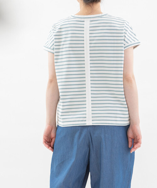 nop de nod(ノップドゥノッド)の「UV cut &cool バックラインフレンチスリーブTシャツ(Tシャツ/カットソー・レディース・ブラック/ダークグレー/スミクロ/グレー/オフホワイト/ブラック系/ミント/ダークブルー/ホワイト/ライトイエロー/ライトブルー/ネイビー・M)」の8枚目の写真