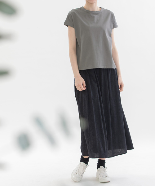 nop de nod(ノップドゥノッド)の「UV cut &cool バックラインフレンチスリーブTシャツ(Tシャツ/カットソー・レディース・ブラック/ダークグレー/スミクロ/グレー/オフホワイト/ブラック系/ミント/ダークブルー/ホワイト/ライトイエロー/ライトブルー/ネイビー・M)」の14枚目の写真