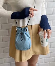 ナイロン調 巾着 ギャザー ミニショルダーバッグ