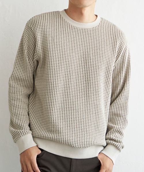 ikka（イッカ）の「ビッグワッフルクルーネックプルオーバー（スウェット・メンズ・ネイビー/グレー/ベージュ/オリーブ/ブラック・XL/L/M/S）」の4枚目の写真