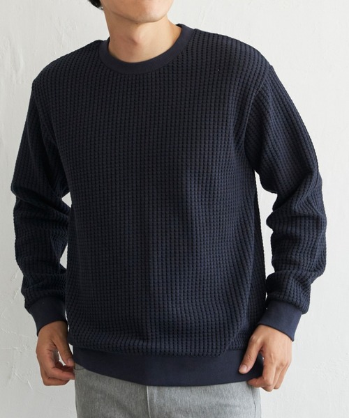 ikka（イッカ）の「ビッグワッフルクルーネックプルオーバー（スウェット・メンズ・ネイビー/グレー/ベージュ/オリーブ/ブラック・XL/L/M/S）」の5枚目の写真