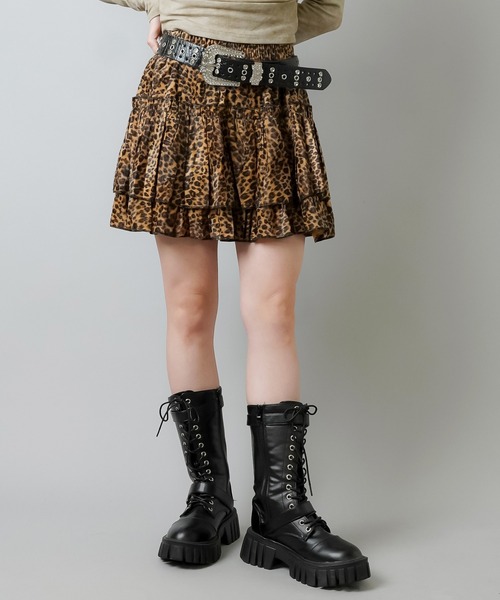 SPINNS（スピンズ）の「ファー素材ヒョウ柄ティアードミニスカート / インナーパンツ付き（スカート・レディース・ベージュ/ブラウン/ピンク/ブルー/グレー・ONESIZE）」の15枚目の写真