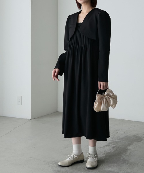 allureville ジョーゼットサファリポケットワンピース　ブラック　タグ付 allureville ジョーゼットサファリポケットワンピース ブラック