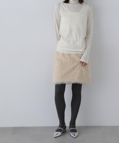 N.（N. Natural Beauty Basic）（エヌエヌナチュラルビューティーベーシック）の「◆モケモケフェザーミニスカート（スカート・メンズ・クリーム/ブラック・MEDIUM）」の16枚目の写真