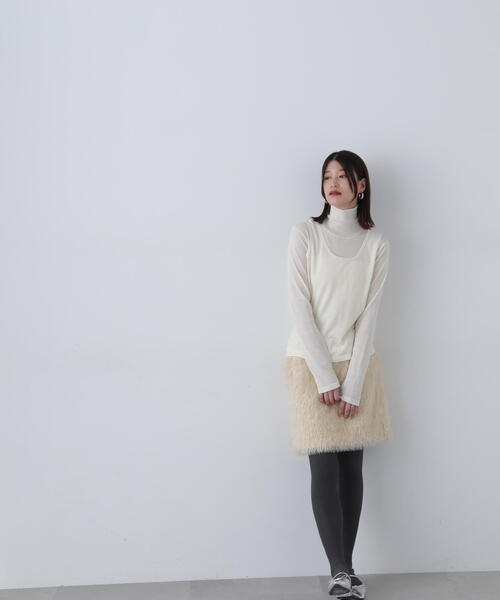 N.（N. Natural Beauty Basic）（エヌエヌナチュラルビューティーベーシック）の「◆モケモケフェザーミニスカート（スカート・メンズ・クリーム/ブラック・MEDIUM）」の19枚目の写真