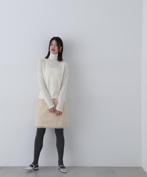 N.（N. Natural Beauty Basic）（エヌエヌナチュラルビューティーベーシック）の「◆モケモケフェザーミニスカート（スカート・メンズ・クリーム/ブラック・MEDIUM）」の3枚目の写真