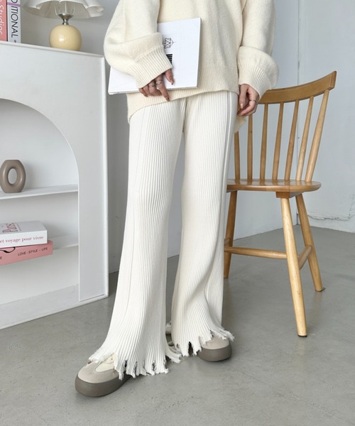 【Nanushka】 Cornelieリブニット high-riseパンツ シワになりにくい】ラインニットワイドパンツ – Sirin Online Store
