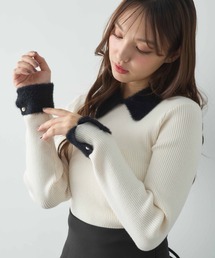 【WEB限定】配色襟フェザーニット