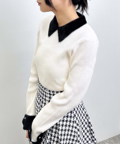 INGNI(イング)の「【WEB限定】配色襟フェザーニット(ニット/セーター・レディース・ホワイト×ブラック/ブラック×ホワイト/グレー系8・M)」の19枚目の写真