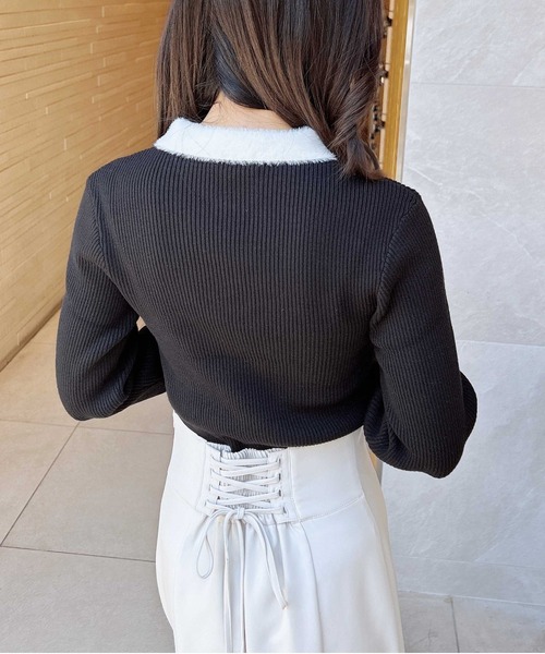 INGNI(イング)の「【WEB限定】配色襟フェザーニット(ニット/セーター・レディース・ホワイト×ブラック/ブラック×ホワイト/グレー系8・M)」の15枚目の写真