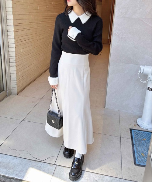 INGNI(イング)の「【WEB限定】配色襟フェザーニット(ニット/セーター・レディース・ホワイト×ブラック/ブラック×ホワイト/グレー系8・M)」の14枚目の写真